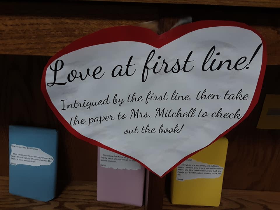 I have always wanted to do "Blind Date with a Book" during February, however, being an elementary media center I didn't know if I should. This year I finally figured out how to do it.  I am doing "Love at First Line." The students are LOVING it!! #tlchat #librarylife