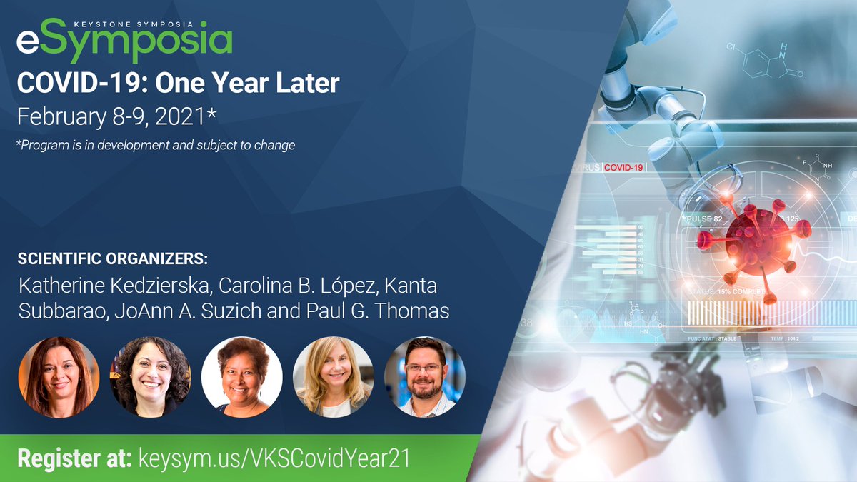 Register for <a href="/KeystoneSymp/">Keystone Symposia</a> virtual #eSymposia COVID-19: One Year Later featuring Keynote by Dr. Fauci and the latest insights into #SARSCoV2 biology, transmission, pathology and treatment. Co-organised by Centre Director Kanta Subbarao keysym.us/EK32Toolkit #VKSCovidYear21