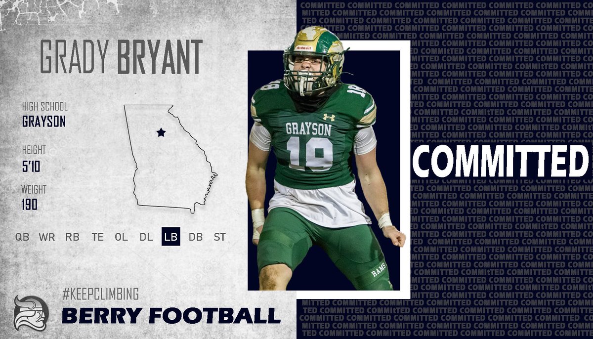 Grady Bryant (@gradybryant2) on Twitter photo Excited to announce my commitment to Berry College!🟦⬜️ @CarterRamsFB @Coach_FredM <a href="/RamsFBrecruits/">@RamsFBrecruiting</a> <a href="/BCCoachK/">Tony Kunczewski</a> <a href="/BerryFootball/">Berry Football</a> Excited to announce my commitment to Berry College!🟦⬜️ @CarterRamsFB @Coach_FredM <a href="/RamsFBrecruits/">@RamsFBrecruiting</a> <a href="/BCCoachK/">Tony Kunczewski</a> <a href="/BerryFootball/">Berry Football</a>