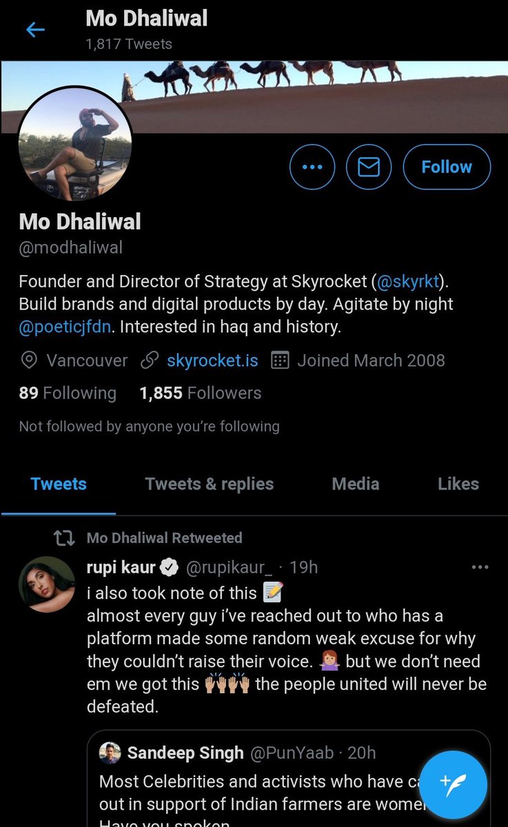 A clear anti-national Khalistani angle comes out of the presentation.One ‘Mo Dhaliwal’ when tracked shows links to Khalistani elements. Openly boasts about being one too! #IndiaAgainstPropaganda  #IndiaTogether