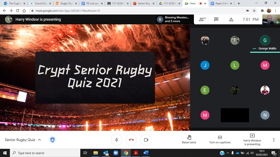 CryptPE's tweet photo. The first ever senior rugby quiz was a huge success, great to see everyone (although through a screen) and the importance of social interactions could not be more important at the moment!
We look forward to the Y11 rugby quiz tomorrow night! #quizmaster #virtualcatchup https://t.co/LZ7McqryAz