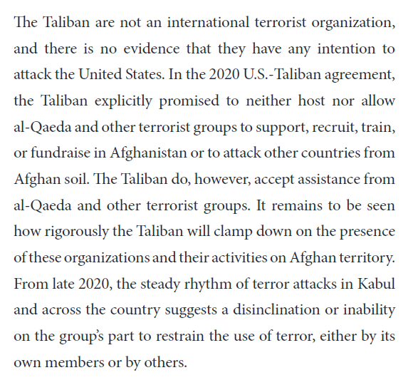 Taliban haven't broken from al-Qaida, accept assistance from it; recent violence in the country suggests Taliban are disinclined or unable to restrain use of terror.