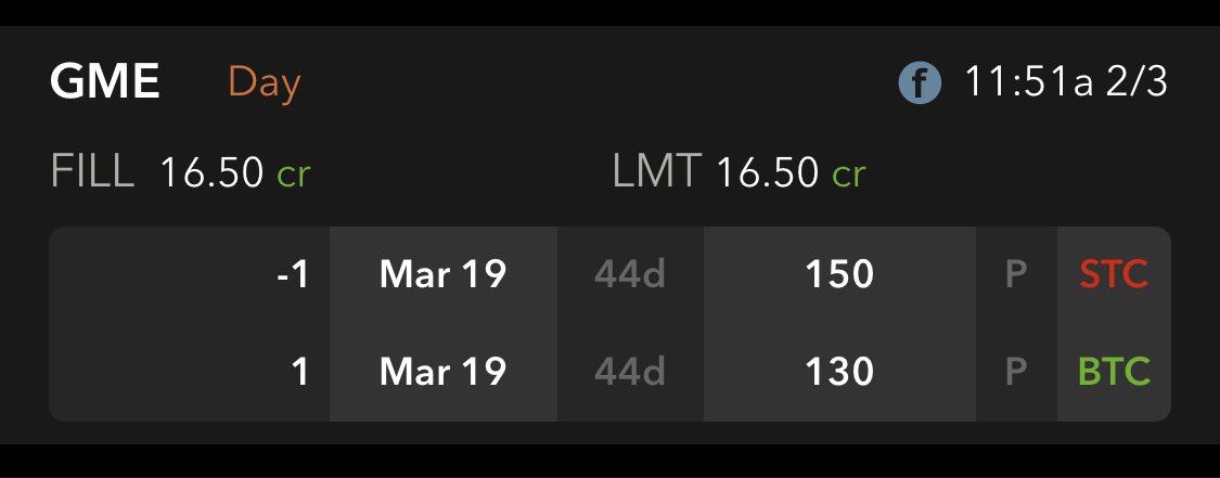 insertinterests's tweet photo. Out of my $GME short put spread for $400 after two days. #TradeSmallTradeOften https://t.co/08w13PyXqq