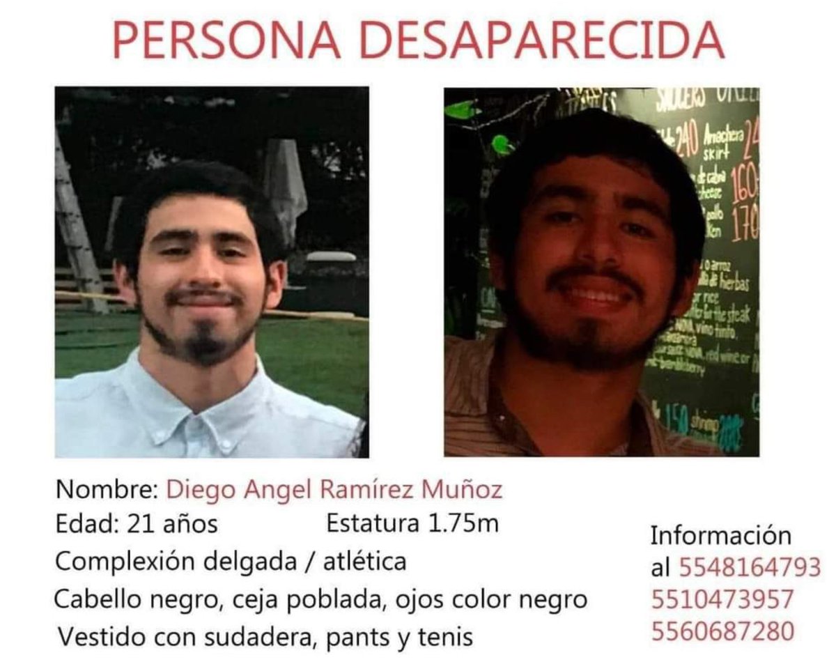 Nos comparten la información del compañero Diego Ángel, estudiante de RRII en <a href="/UNAM_FCPyS/">FCPyS-UNAM</a>, quien lleva desaparecido desde ayer, se le vió por última vez en el deportivo Xochimilco en la CDMX.

¿Nos ayudan compartiendo?