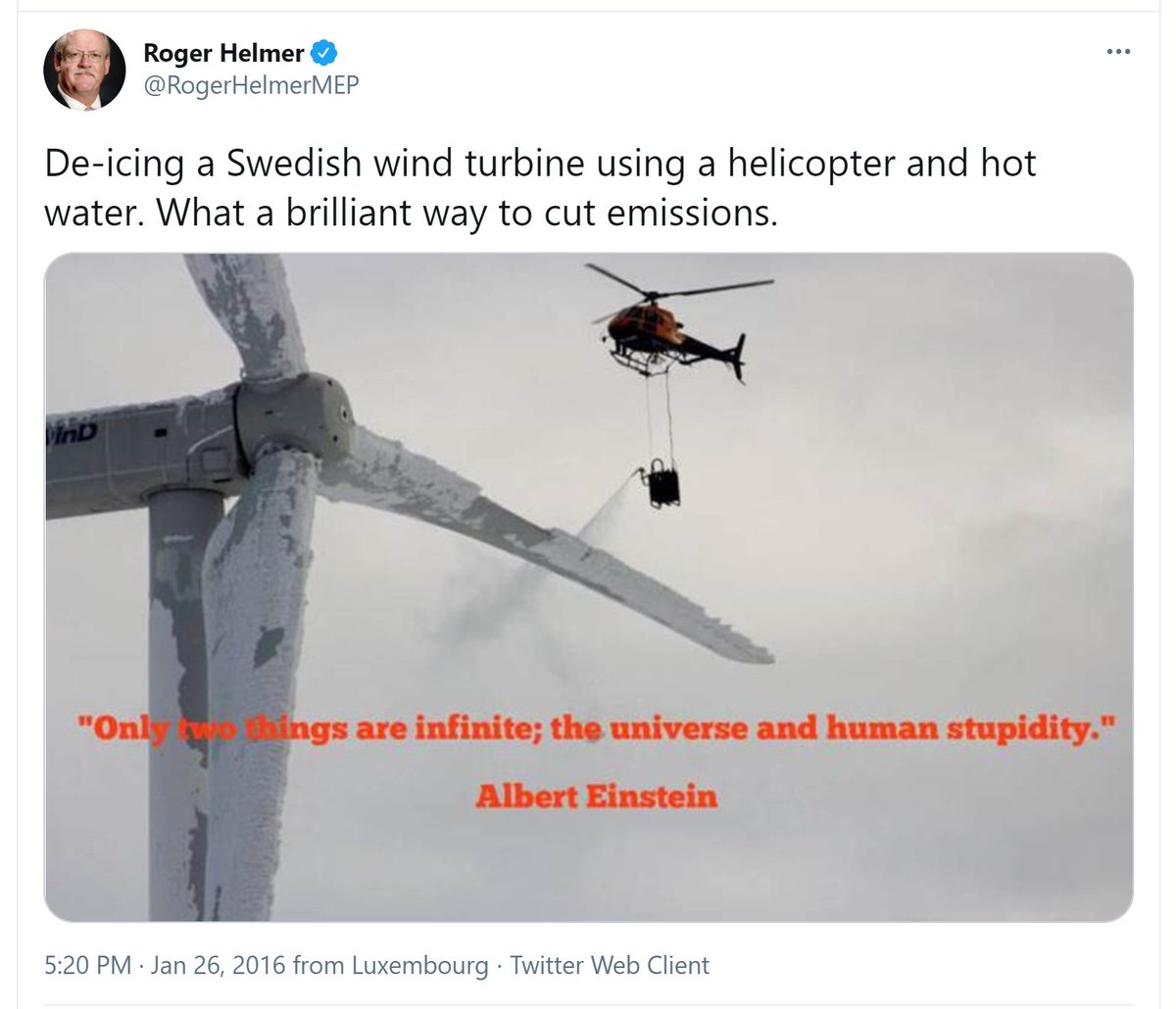 This is a straight up lie that's guaranteed to go viral (whether it's from climate deniers or from people who think you can just reduce demand). The pic is from a test of a helicopter de-icing system in 2016; modern turbines in sub zero climates have in-built de-icing systems.  https://twitter.com/BjorkBrodern/status/1356678593988988932