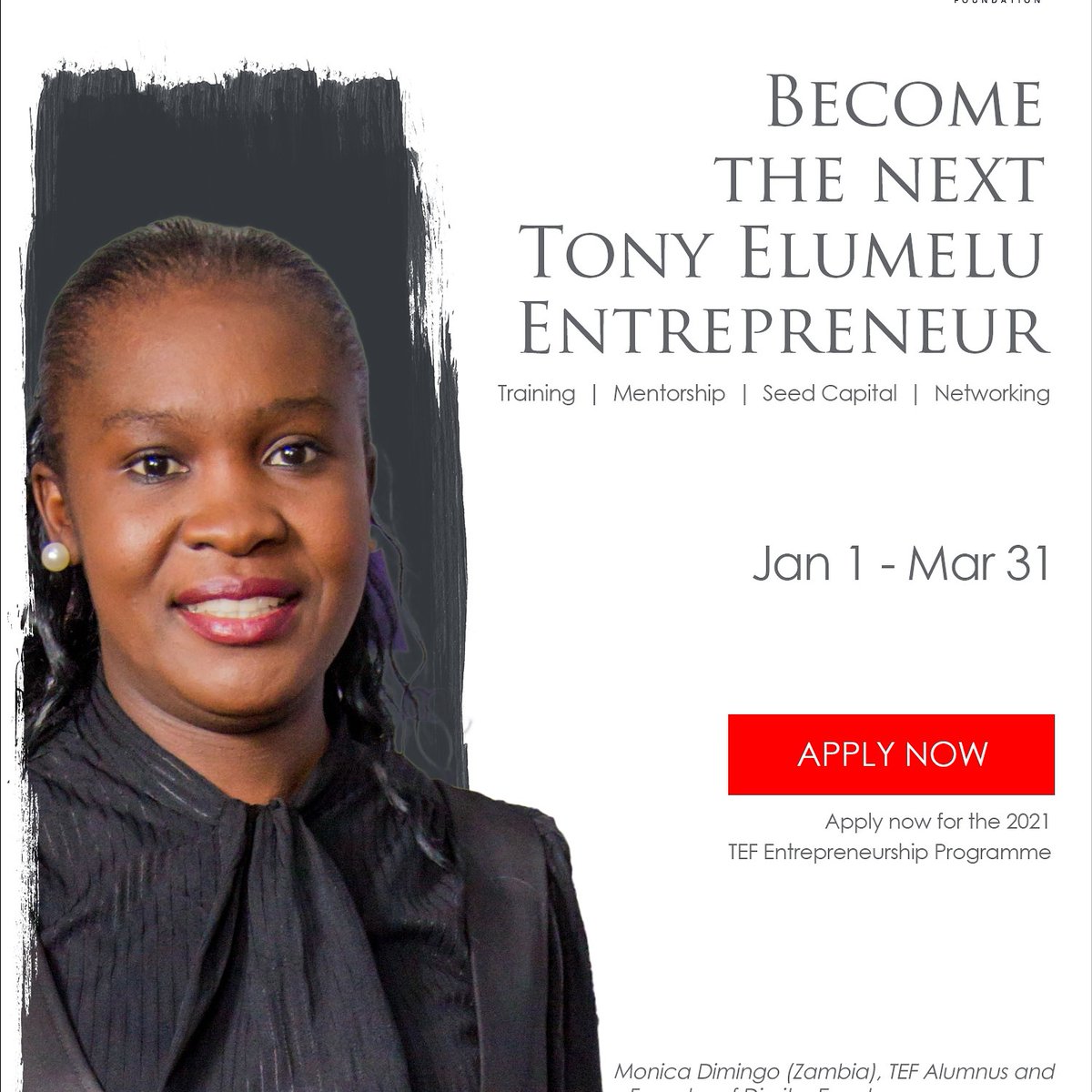 The Tony Elumelu Foundation is calling on all African women entrepreneurs with business ideas or start-up businesses to receive $5,000 seed capital, business training, mentorship, and access to networking opportunities. Apply now on tefconnect.com #TEF2021