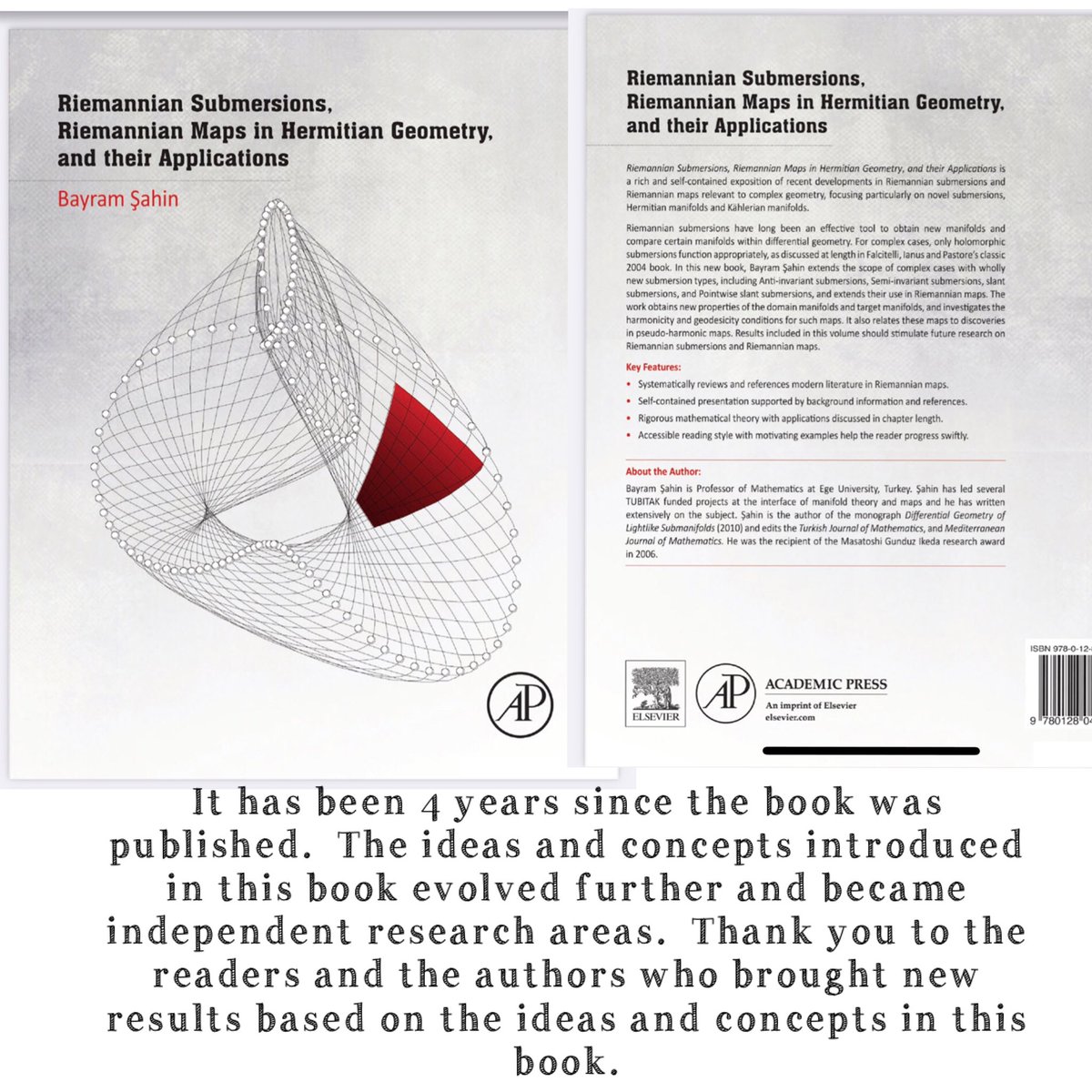 bayramsahin's tweet image. Kitabın yayınlanmasının üzerinden 4 yıl geçti.  Bu kitapta ortaya konan fikirler ve kavramlar gelişti ve bağımsız araştırma alanları haline geldi. #geometry #differentialgeometry #manifoldtheory