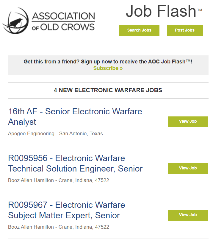 AOCrows's tweet photo. 4 new electronic warfare jobs https://t.co/Xh4OAOwGIx #jobflash #jobseekerwednesday #jobs #EWJobs @BoozAllen @apogeedigital #VerusResearch https://t.co/ok0oNFm0DZ