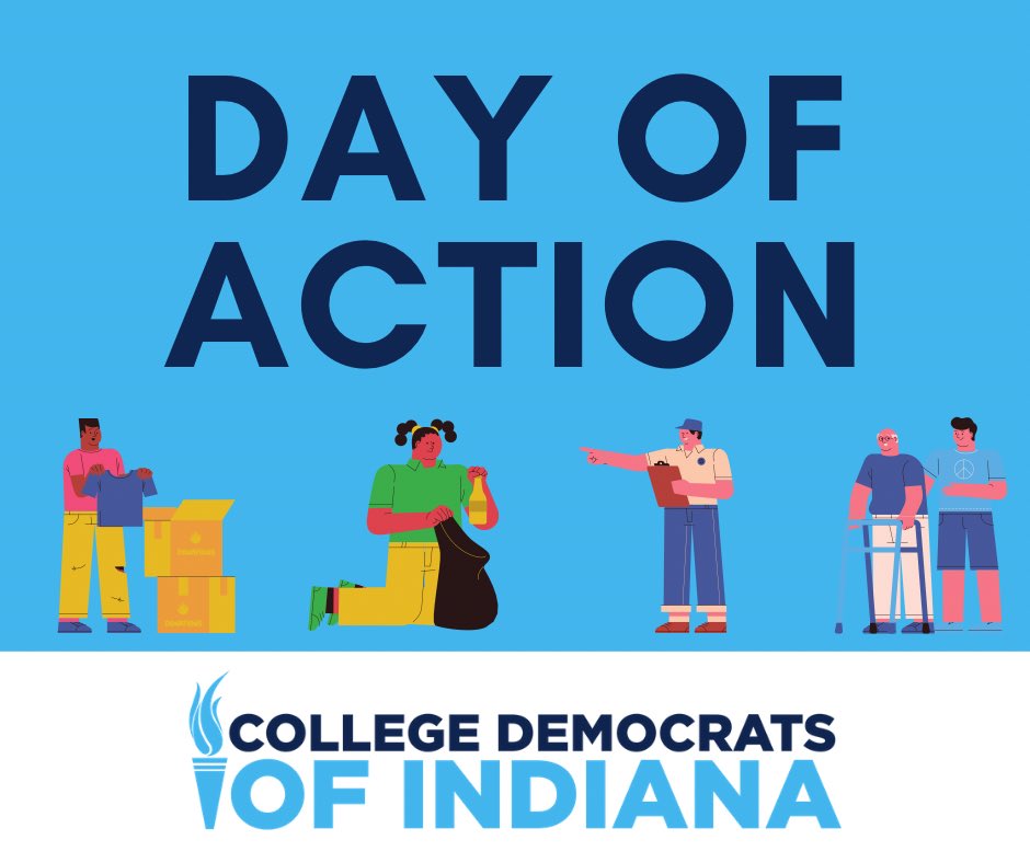 CollegeDemsIN's tweet image. Our next day of action will be held on February 20th! Each campus chapter will be participating in a different volunteer effort based on their community’s needs, and we will be sharing and celebrating their efforts. Message your local chapter to find out how to get involved!