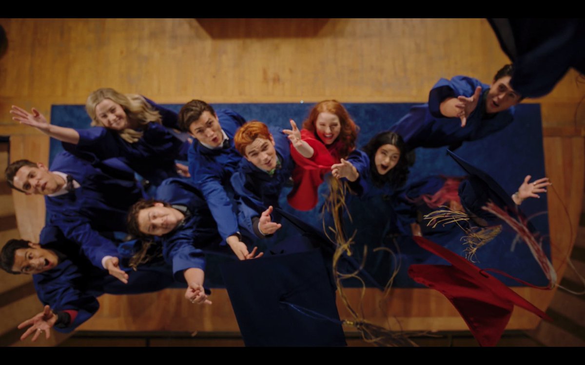 madelainepetsch's tweet photo. after four years at #Riverdale high, tonight the gang graduates. 🥺 the end of an era. https://t.co/W2TDHoLEEK