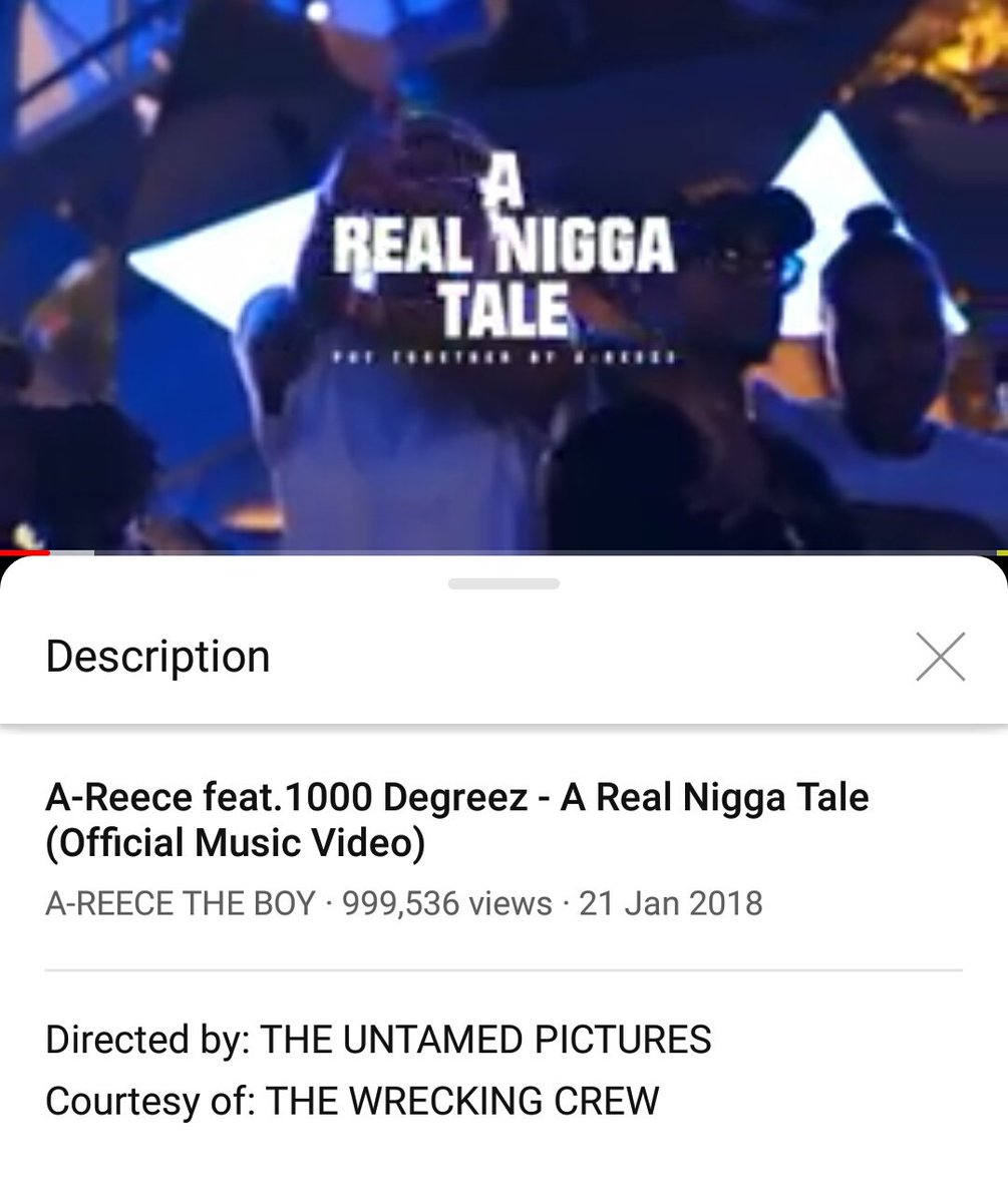 <a href="/reece_youngking/">A-REECE.</a> x <a href="/1000_DegreezSA/">A D N N C</a> - A REAL NIGGA TALE

ABOUT TO HIT A MILLION VIEWS IN A FEW. 😤🔥
LESS THAN 500 VIEWS WAY FROM THE 1 MILLION MARK.🚀🏦🌋

Lets go🔴: youtu.be/vUVjyFDAhls