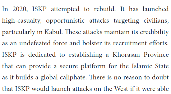 IS-KP targets Afghan civilians and would launch attacks on the west it could from Afghanistan.