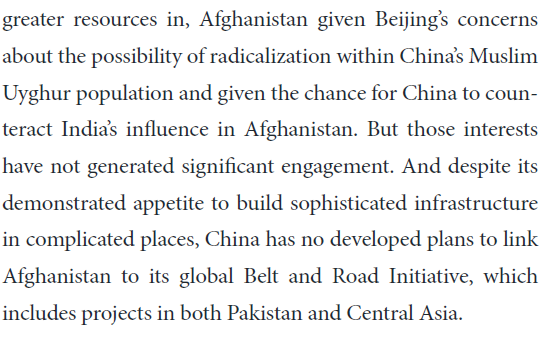 China has many interests in Afghanistan but they have not generated significant engagement by the Chinese government. n/n