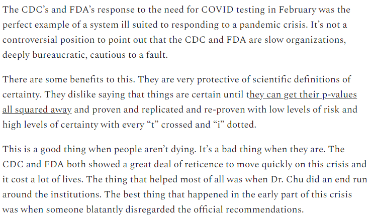 The CDC and FDA are a very specific kind of beast.They're ok when our lives don't depend on them, but they are in place specifically to save lives.This is not a thing that "more funding" fixes.
