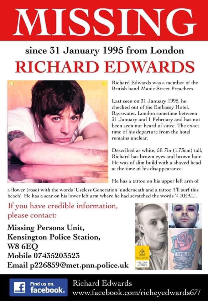 clyons_wilts's tweet photo. Tomorrow morning @rachelkedwards is hoping to be on RTE The Ryan Tubridy Show to discuss all the work that is currently being done to locate our missing and unidentified loved ones on both sides of the Irish Sea #Unidentified #MisssingPersons #HelpBringThemHome #RicheyEdwards https://t.co/QhcroLZGuw