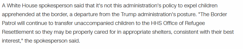 Thirdly, this is not the "make crossing the border extremely terrible so people won't do it" policy that the Trump administration was pursuing. These kids are being treated as refugees, and the goal is to place them with a sponsor in the US, ideally a relative.