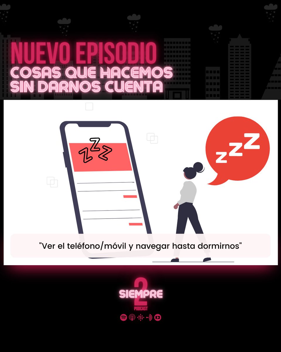 siempredos2's tweet image. #cosasqueanadieleimportan Cosas que hacemos sin darnos cuenta: Ver el teléfono/móvil hasta dormirnos #siempredos #podcast #podcasting #PodcastRecommendations #podcasters #PodcastHQ
