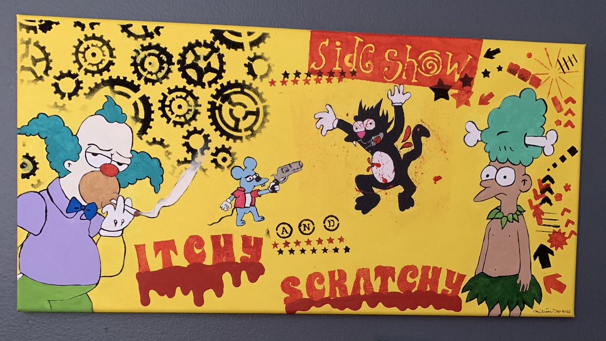 Melihoneybe's tweet photo. 24x12 #PopArt #acrilycpainting #krusty #thesimpson #itchyandscratchyshow #sideshowmel https://t.co/G6dookuatp