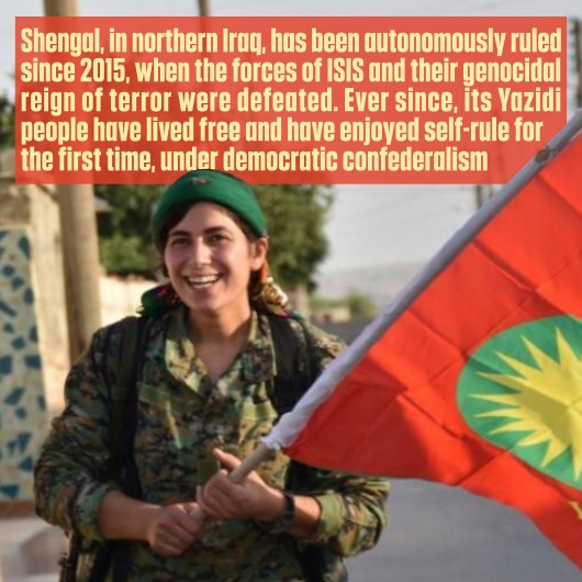 The people of  #Rojava and  #Shengal live under continuous threats and attacks by the  #Turkish fascist state and its jihadist mercenaries. A renewed invasion aims at annihilating our common revolutionary victories! #RiseUp4rojava  #SmashTurkishFascism