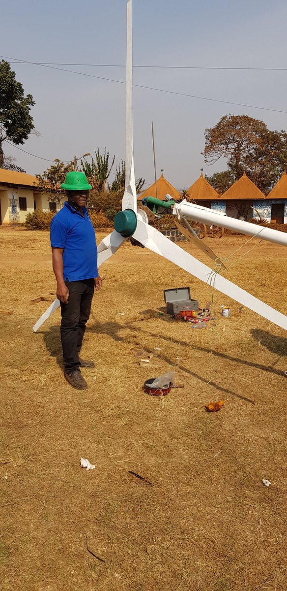 JuliusKewir's tweet photo. Instalation of a 2kW locally made wind turbine at the Foreke Palace in Dschang West Region of Cameroon curb black outs from rhe national electricity supplier. https://t.co/k5ImZ3ZqFS