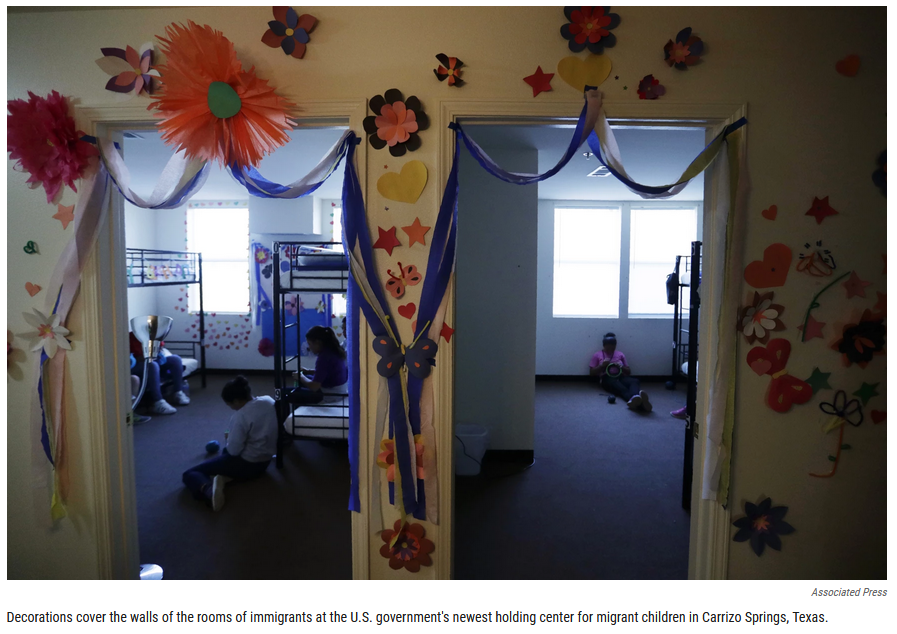 The Carrizo Springs facility was converted from pre-existing housing for oil and gas workers. It's air conditioned, and it has rooms, not cells. This is kids in cheap dormitory housing, not kids in cages.