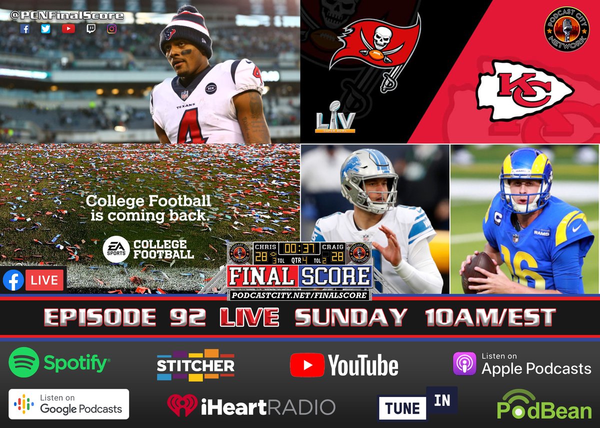 PCNFinalScore's tweet image. Join us LIVE this Sunday at 10AM/EST for Ep 92 of FinalScore! Make sure to give a LIKE and a FOLLOW so you don&apos;t miss out!

#PCNFinalScore #PCN #sports #podcast #NFL #NBA #MLB #NHL #collegefootball #DownWithCFP #EASPORTSCollegeFootball