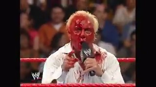 Happy birthday to Ric Flair! Here he is bleeding after punching his own stitches in a promo.  