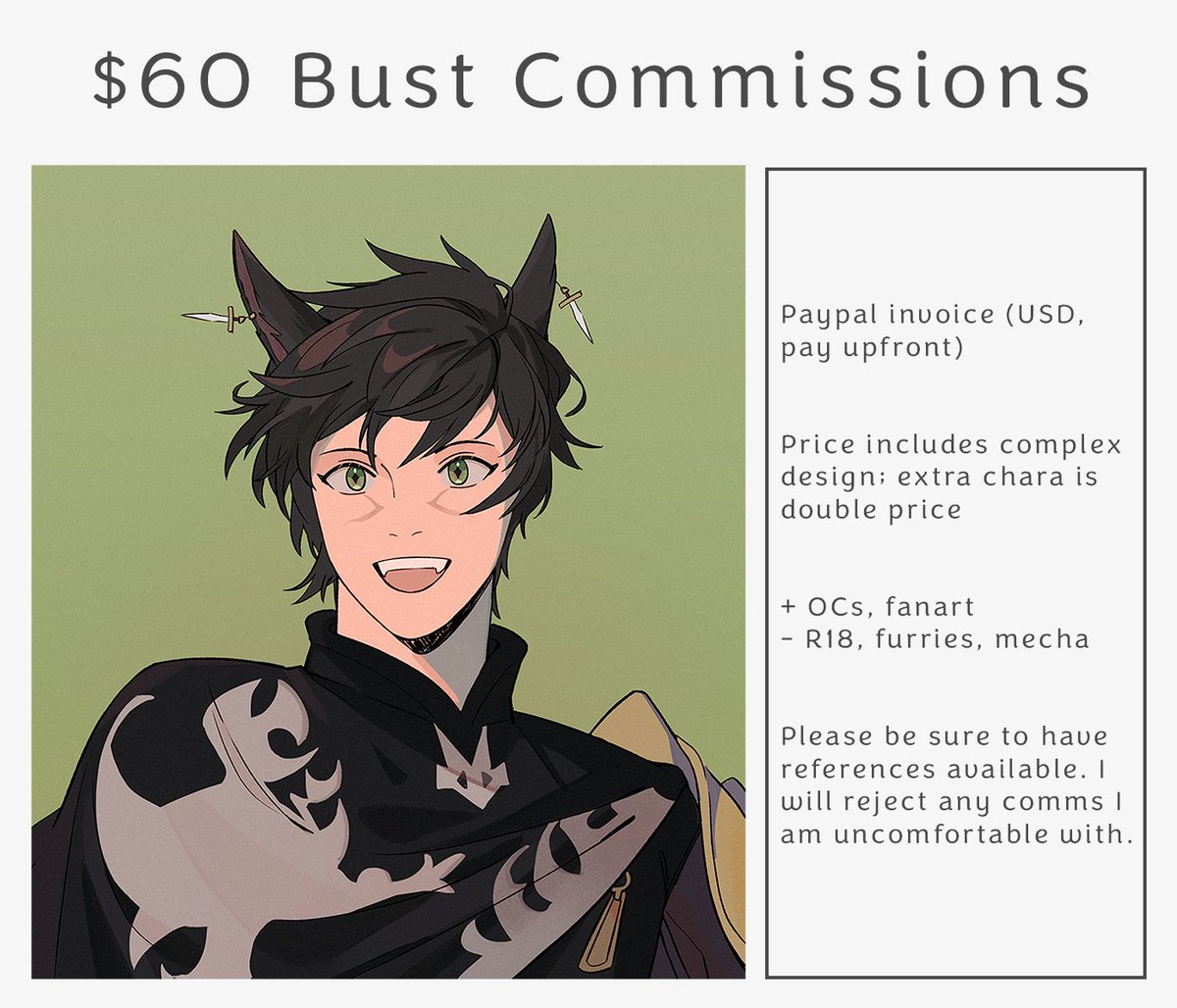 [RTs ❤️] Hi everyone, am briefly opening slots for $60 bust commissions in this particular style (see example)! Will be taking 3 slots, please DM for interest or inquiries :) thanks so much! 