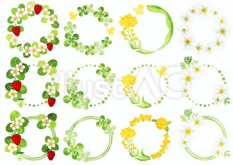 十野七 ストックイラストやってます おはようございます 春の見出しに使そうな 春の草花の円フレームセットできました ノーマルと水彩の二種類投稿済みです リンクはプロフに イラストac