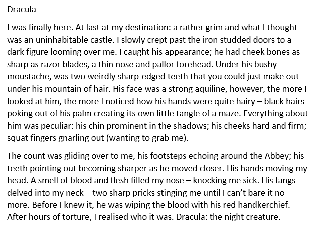 mlcrawfordWV's tweet photo. Even with the challenges of remote learning, the children are continuing to blow us away with their writing skills. They have wowed us with their ability to use ambitious vocabulary in their character descriptions of Dracula. @WestViewPrimary @AdAstraTrust @BobCox_SFE https://t.co/mVR582PZWP