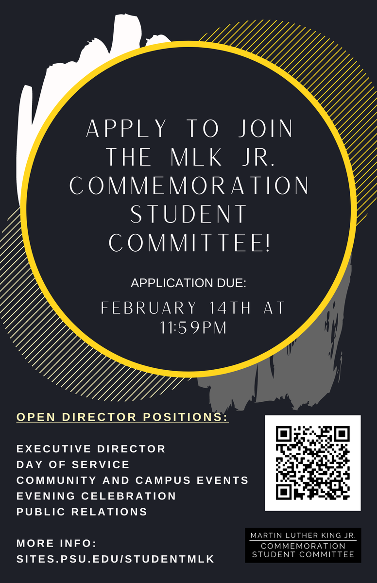 PSU_MLK's tweet image. Want to join the team? Apply by February 14th to join the MLK Commemoration Committee!
