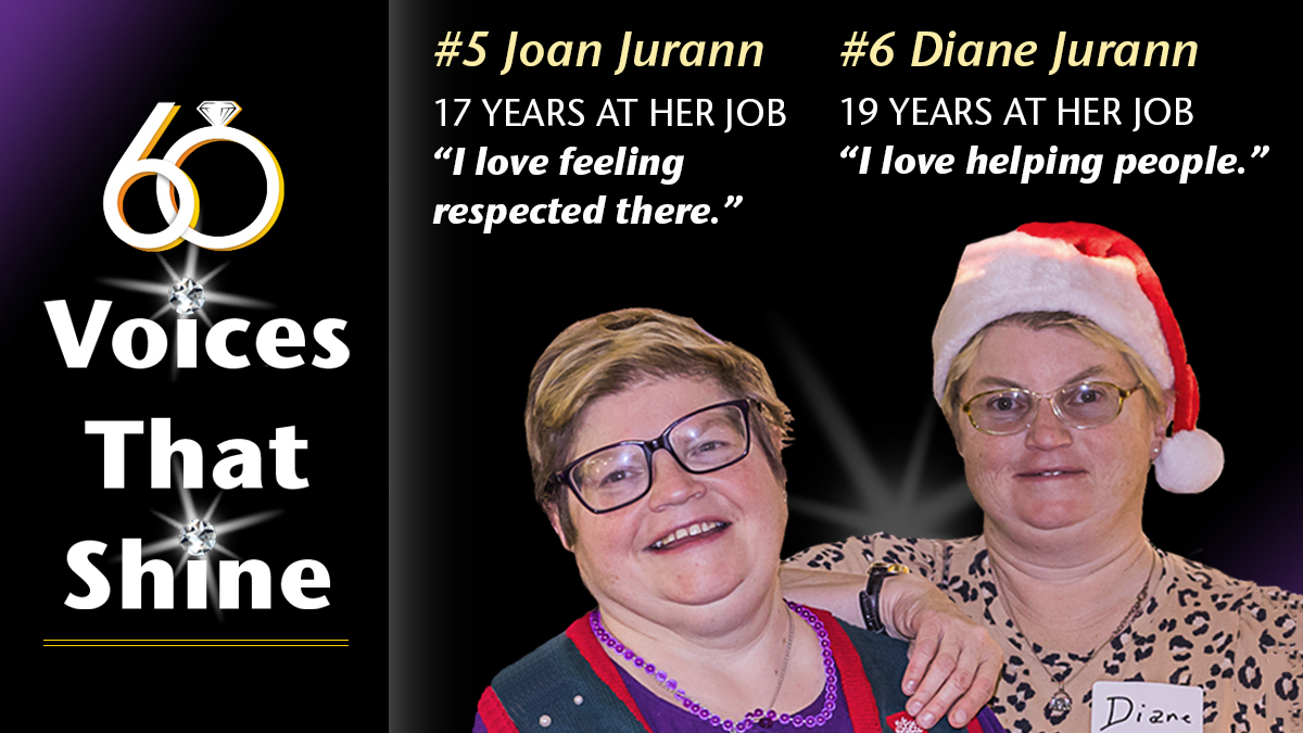 ArcJC's tweet image. Celebrating the 5th & 6th of 60 Voices That Shine— sisters Joan & Diane Jurann have been actively promoting the self-advocacy movement longer than many people have been alive. Stay tuned for more Voices! Learn more at arcjc.org/newsevents/60t… #TheArcJCCGCturns60