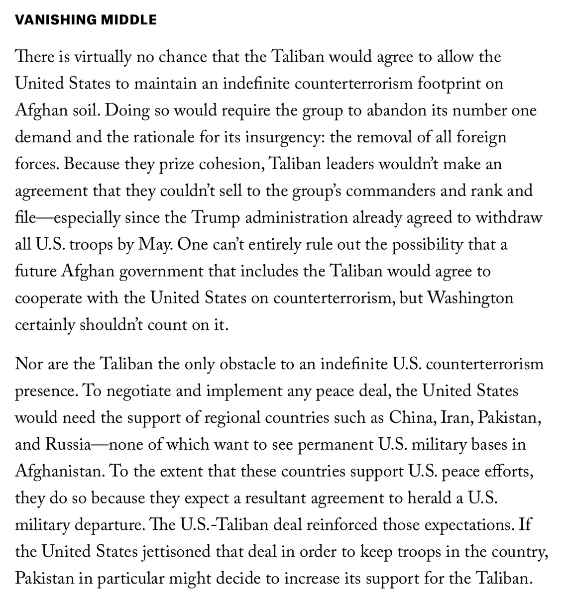 6.  @LaurelMillerICG's proposal for an extension also includes a time limit but offers the critical acknowledgment that a political settlement and permanent US presence are incompatible.