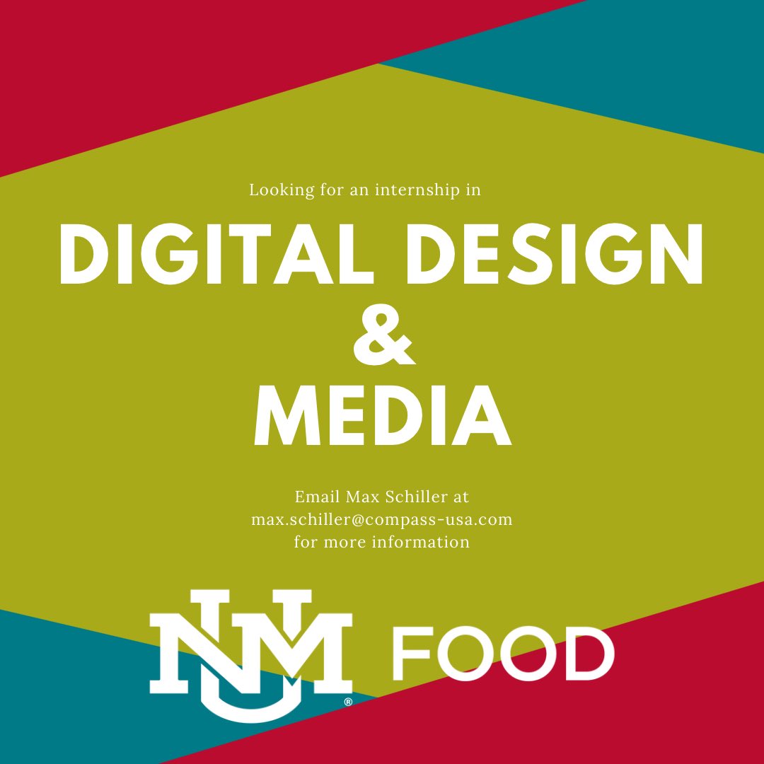 LOBOS! UNM Food is looking for a Digital Media &amp; Design Intern! Please email max.schiller@compass-usa.com for more information.