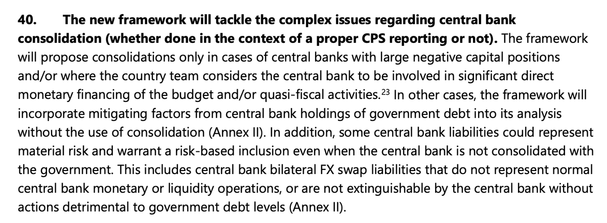 Focusing only on the central bank aspect, the new framework will now consolidate public sector with the central bank in circumstances when the CB has negative capital and/or large quasi-fiscal operations. Which is pretty much the Argentina case.