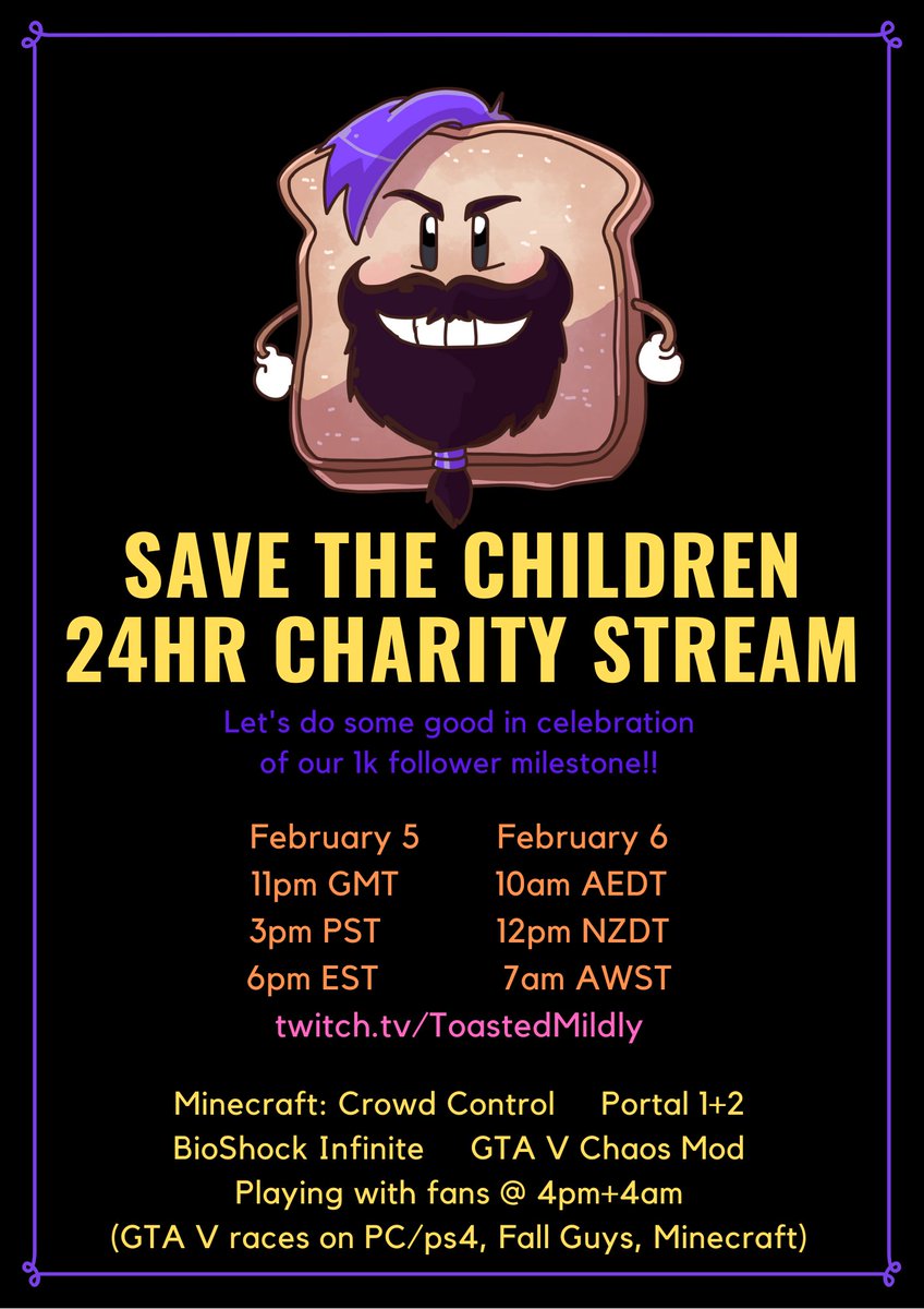 ToastedMildly's tweet photo. 24hrs of toasty goodness, including playing with fans, AND for a good cause? Count me in!!
https://t.co/yFOuJmVl4K
retweets appreciated, can't wait to see you there!! https://t.co/LW3EIKvtYV
