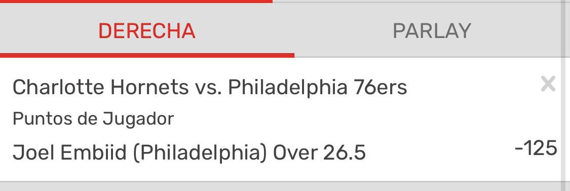 vagosbets's tweet photo. FREE PICK 🤴🏻🏀🇺🇸

Sale el primer free pick del partido: 76ers 🆚 Hornets.🚨

🤴🏻JOEL EMBIID OV 26.5 PTS [-125]

Aún quedas 3 jugadas más, interactúen y desbloqueenlas.🔥

Si me sigues manifiéstate con un ❤️ y 🔁.

#VagosBets 
#FreePick https://t.co/Z4MhRMKFWq