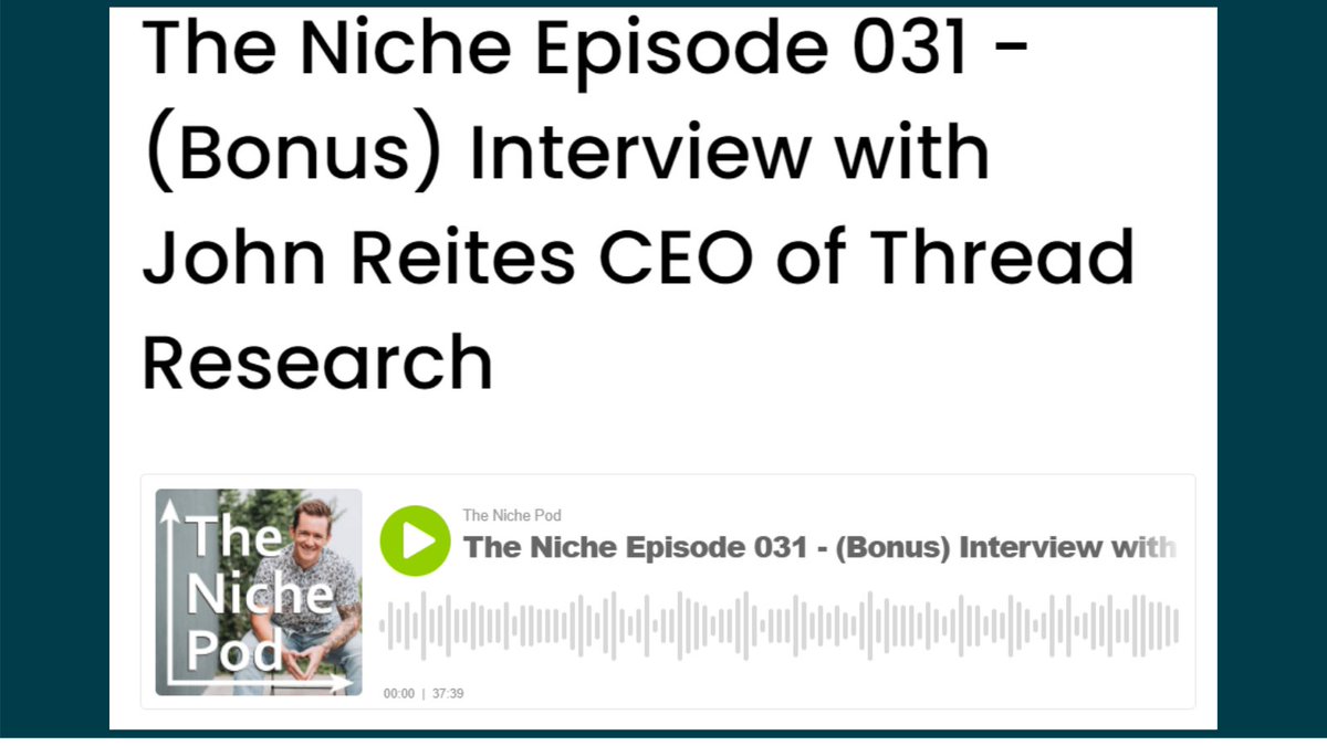 THREAD (@threadresearch) on Twitter photo Dr. Noah Goodson sits down with THREAD’s <a href="/JohnReites/">John Reites</a> to discuss #eCOA, #DecentralizedTrials past, present & future & ways you can think about a decentralized approach to your project. Listen to the full episode of The Niche Podcast: bit.ly/3pL09Ia | #ClinicalTrials Dr. Noah Goodson sits down with THREAD’s <a href="/JohnReites/">John Reites</a> to discuss #eCOA, #DecentralizedTrials past, present & future & ways you can think about a decentralized approach to your project. Listen to the full episode of The Niche Podcast: bit.ly/3pL09Ia | #ClinicalTrials