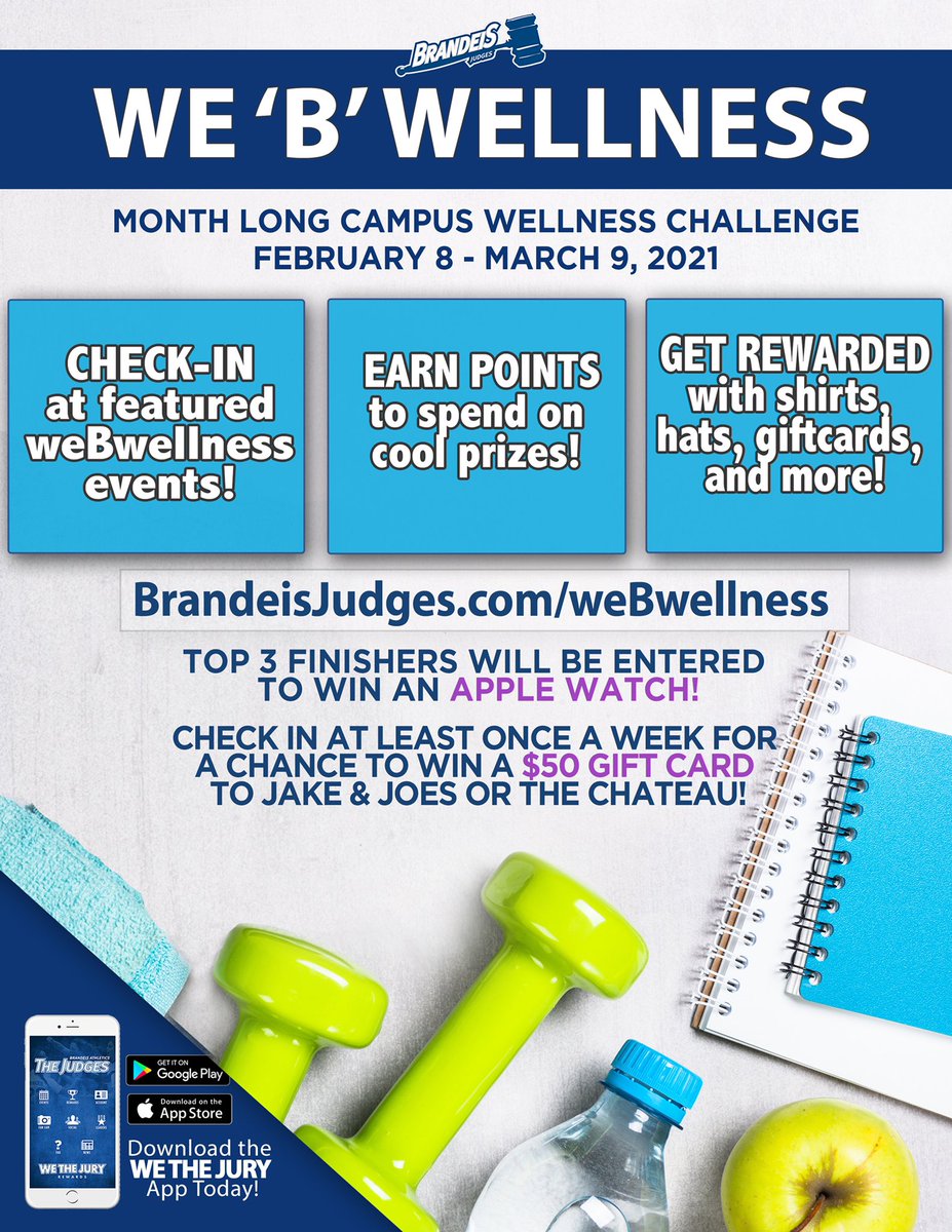 DeisIMSports's tweet photo. Join the Brandeis community for a one-month fitness &amp; wellness CHALLENGE! Attend virtual and in-person programming like group fitness classes, Intramural Sports tournaments, and more to rack up points, earn prizes and climb the leaderboard for your chance to win an APPLE WATCH! https://t.co/9puHJEuchz
