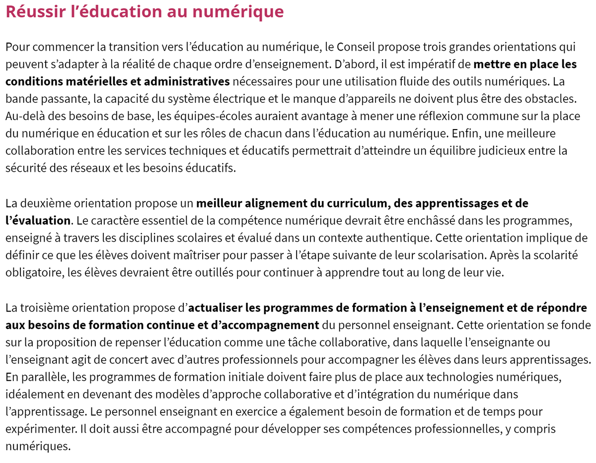 margaridaromero's tweet photo. Face aux besoins de formation à la culture et compétences numériques (#CCnum), le conseil supérieur de l’éducation du Québec @csequebec préconise "actualiser les programmes de formation et répondre aux besoins de formation continue et d’accompagnement du personnel enseignant"👨💻👩💻 https://t.co/GCoLW1afMv