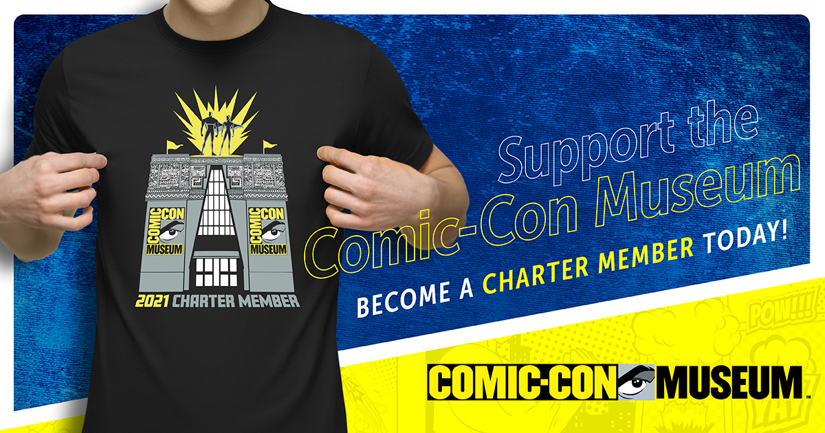 ComicConMuseum's tweet image. The 2021 Charter Member T-Shirt is here! Head to our website bit.ly/2zBeWR3 and sign up for a Tier 3 Charter Membership to the Comic-Con Museum to get yours! #chartermember #tshirtcontest #comicconmuseum
