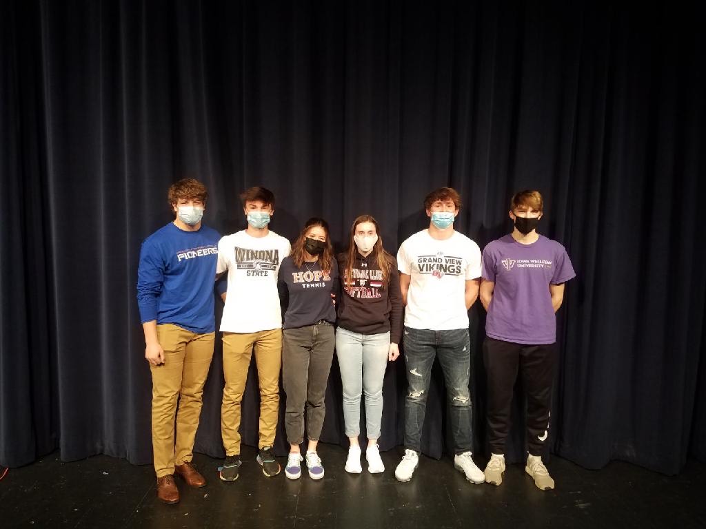 XavierSaints's tweet photo. Congrats to our signees! Michael Steffen (FB - Wisc. Platteville), Tyler Wilken (FB - Winona St. Univ), Miyako Coffey (Tennis - Hope Col), Kya Loffswold (Softball - Edgewood Col), Nicholas Kramer (FB - Grandview Univ), &amp; Caelen Shannon (Wrestling - Iowa Wesleyan)! #ForeverSaints https://t.co/IidjR8kKKg