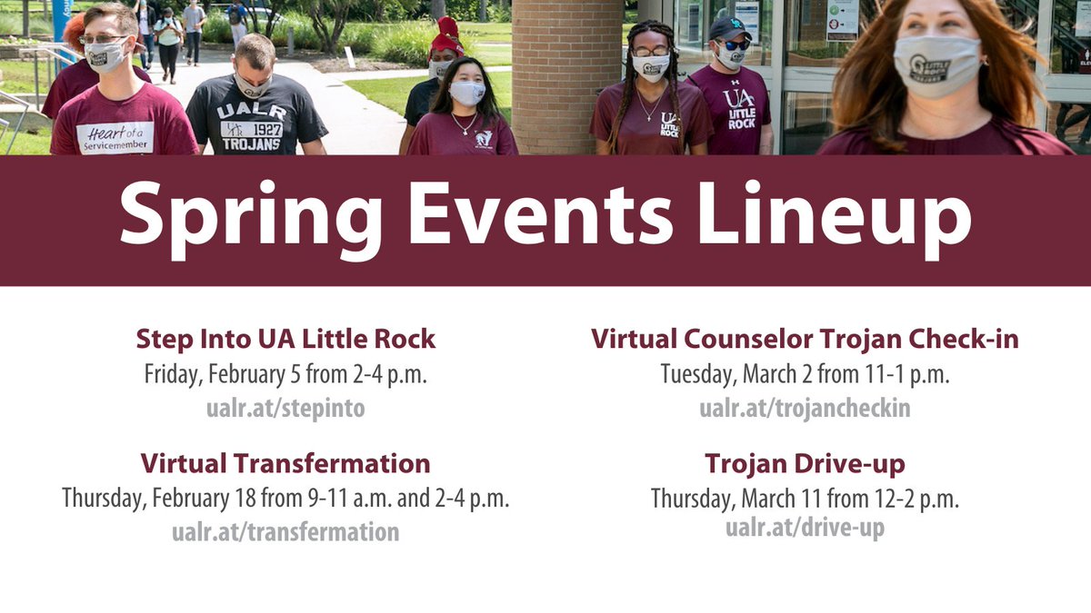 UALRadmissions's tweet image. We have a great lineup of events this spring! Find the perfect event for you, and save your spot.
ualr.edu/admissions/eve…