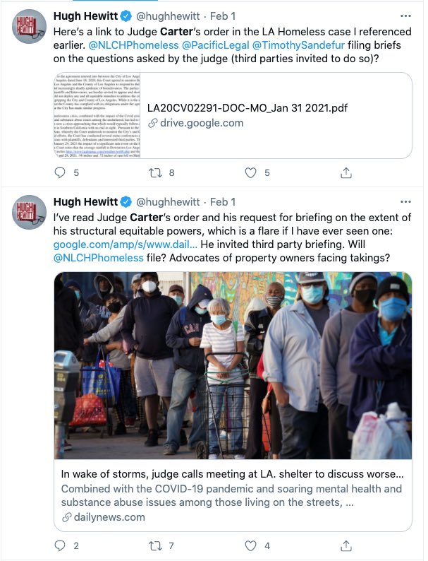 As I said, lawyers across the country are watching this. And it isn't just your expected liberal groups. Conservative commentator and lawyer  @HughHewitt, who actually goes way back with Carter, has taken an interest and alerted other groups who might want to weigh in. (9/11)