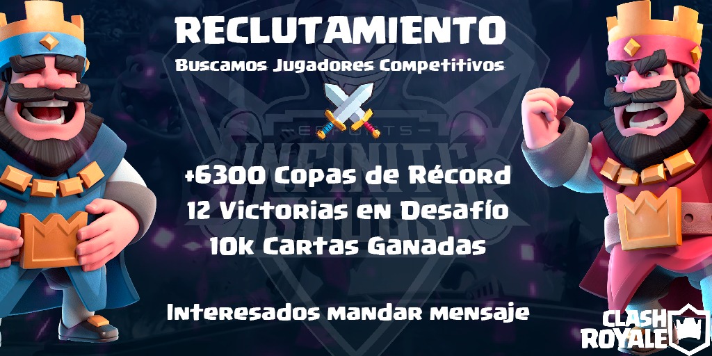 Clash Royale ⚡
Estamos en busca de jugadores que nos representen en las ligas en las que actualmente estamos compitiendo!
Si crees tener lo necesario para poder hacerlo envíanos un md o contáctate con <a href="/mancillaleonel_/">leonel</a>