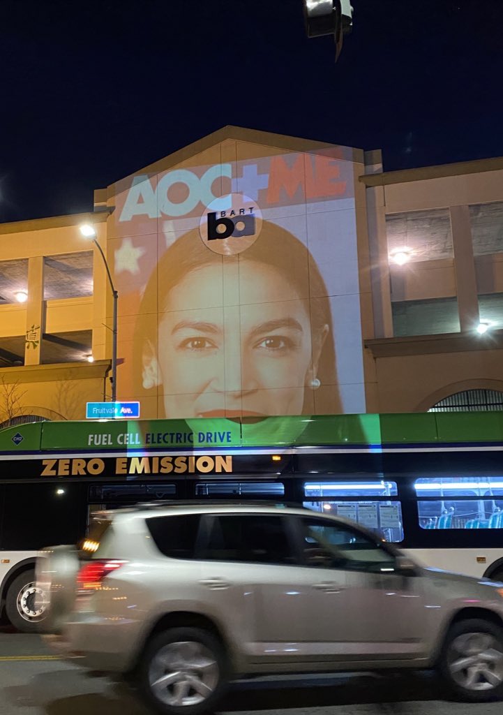 AEMarling's tweet photo. @AOC @MeterNicole #AOCplusMe projected in Oakland. https://t.co/ZOJHACOOVA