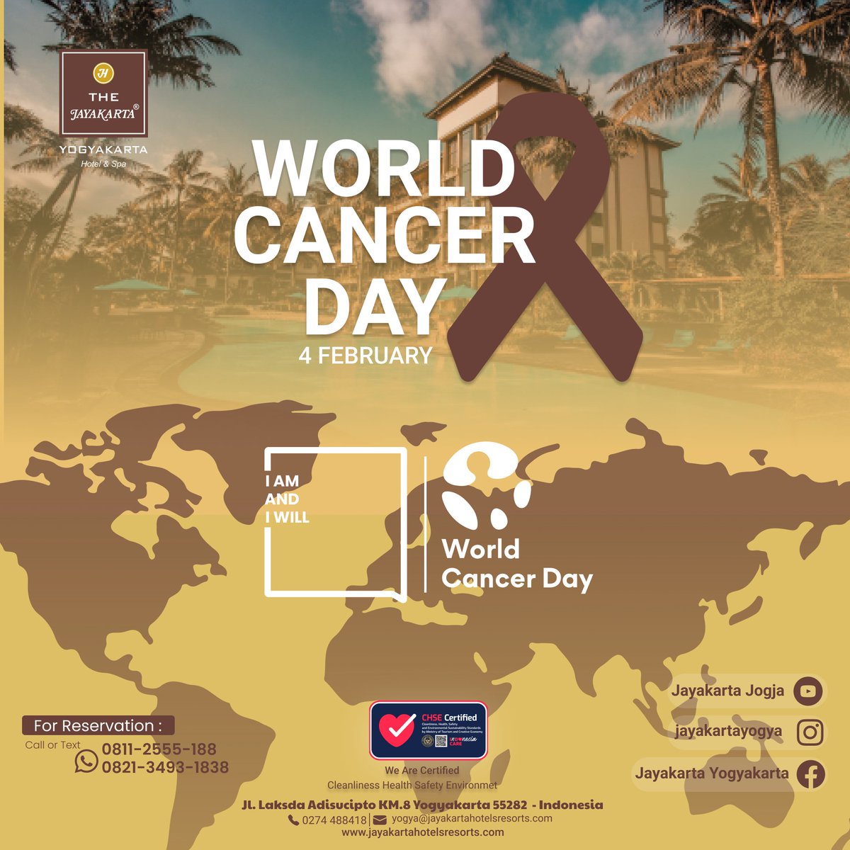 World Cancer Day is always commemorated every 4 February. World Cancer Day is celebrated annually, with the aim of raising public awareness of cancer, and promoting its prevention, detection and treatment.

For info and order:
📞 RESERVATION (0274-488418)