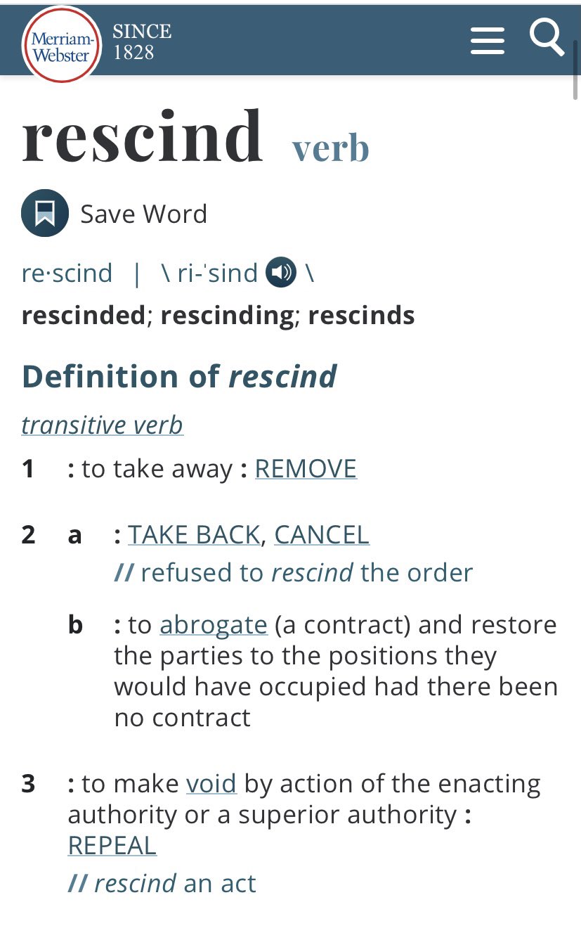 What does rescinded sale mean