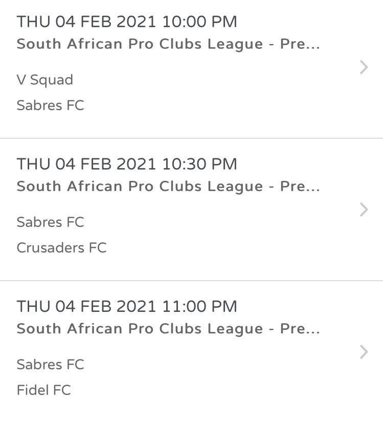 Match day 2 of the <a href="/SAProClub/">SA Pro Club League</a> league pits us up against the recently promoted @VSQUAD_FC at 22:00,followed by Season 11 Champions @SAPLCrusaders at 22:30 ,and the familiar Fidel FC at 23:00. Looking to bounce back after a tough first match day 🔥