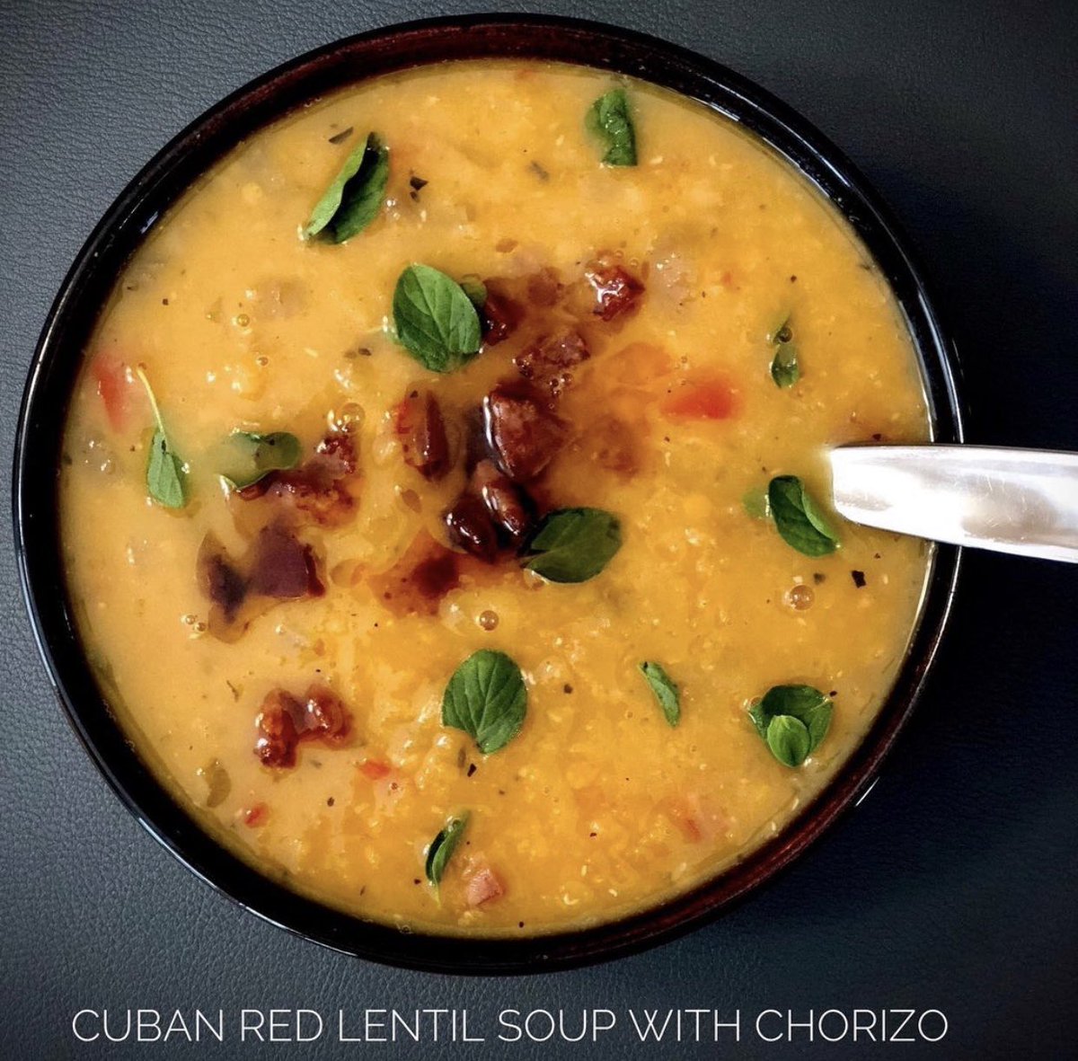 Cuban Red Lentil Soup with diced chorizo 💛 Made by @lani_cooks with #GothamSteel!